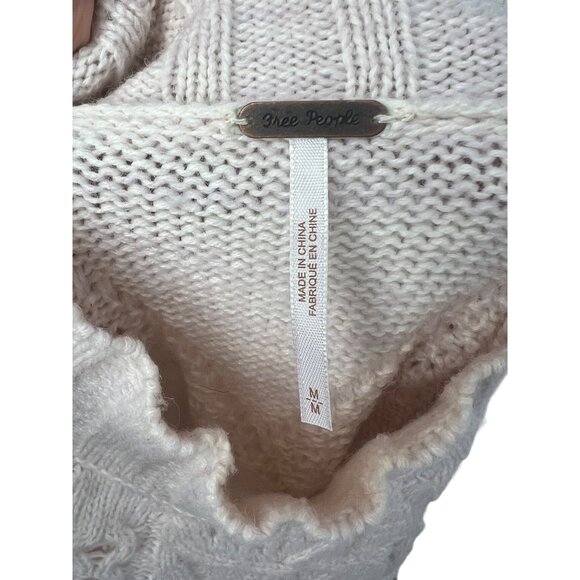 Free People Cozy Cream Cable-Knit Mock Neck Heart Sweater - Picture 12 of 15